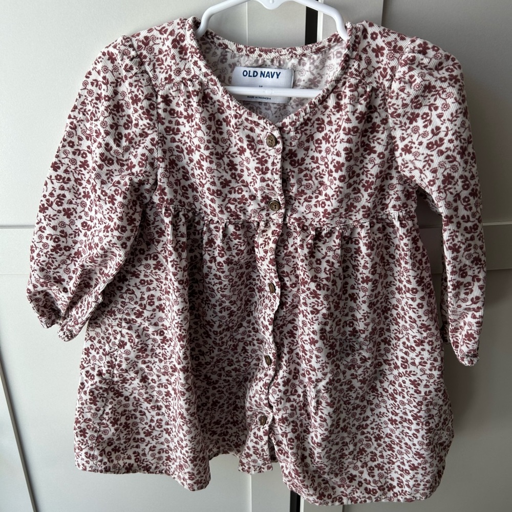Old Navy Kids Floral Corduroy Dress - Cream and Burgundy